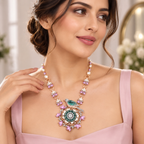 18K Gold Diamond, Carved Gemstone &Pearl Bird Pendant Necklace