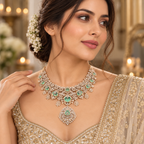 18K Gold Diamond & Emerald Filigree Statement Collar Necklace