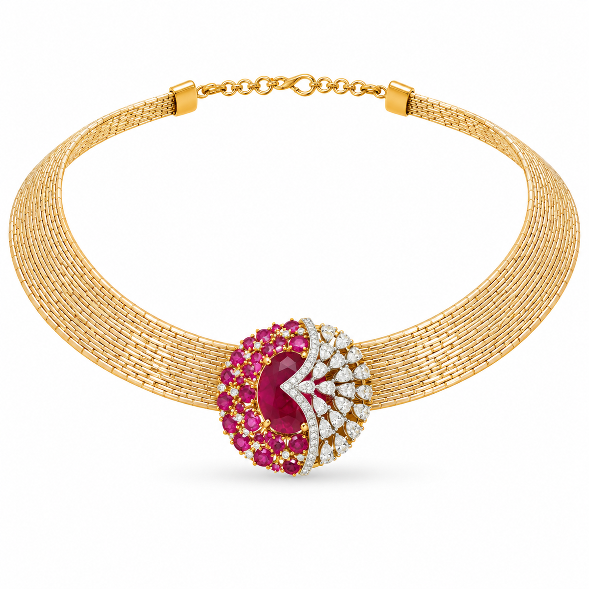 18K Rose Gold Fancy Choker Necklace.