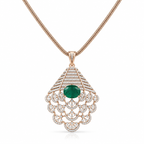 18K Gold Diamond & Oval Emerald Lattice Pendant Necklace