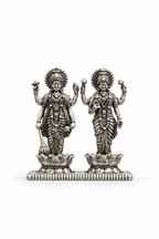 Silver Lakshmi Narayana Idol on Lotus Pedestals