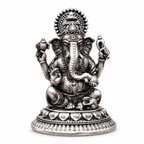 Silver Lord Ganesha Idol on Lotus Pedestal