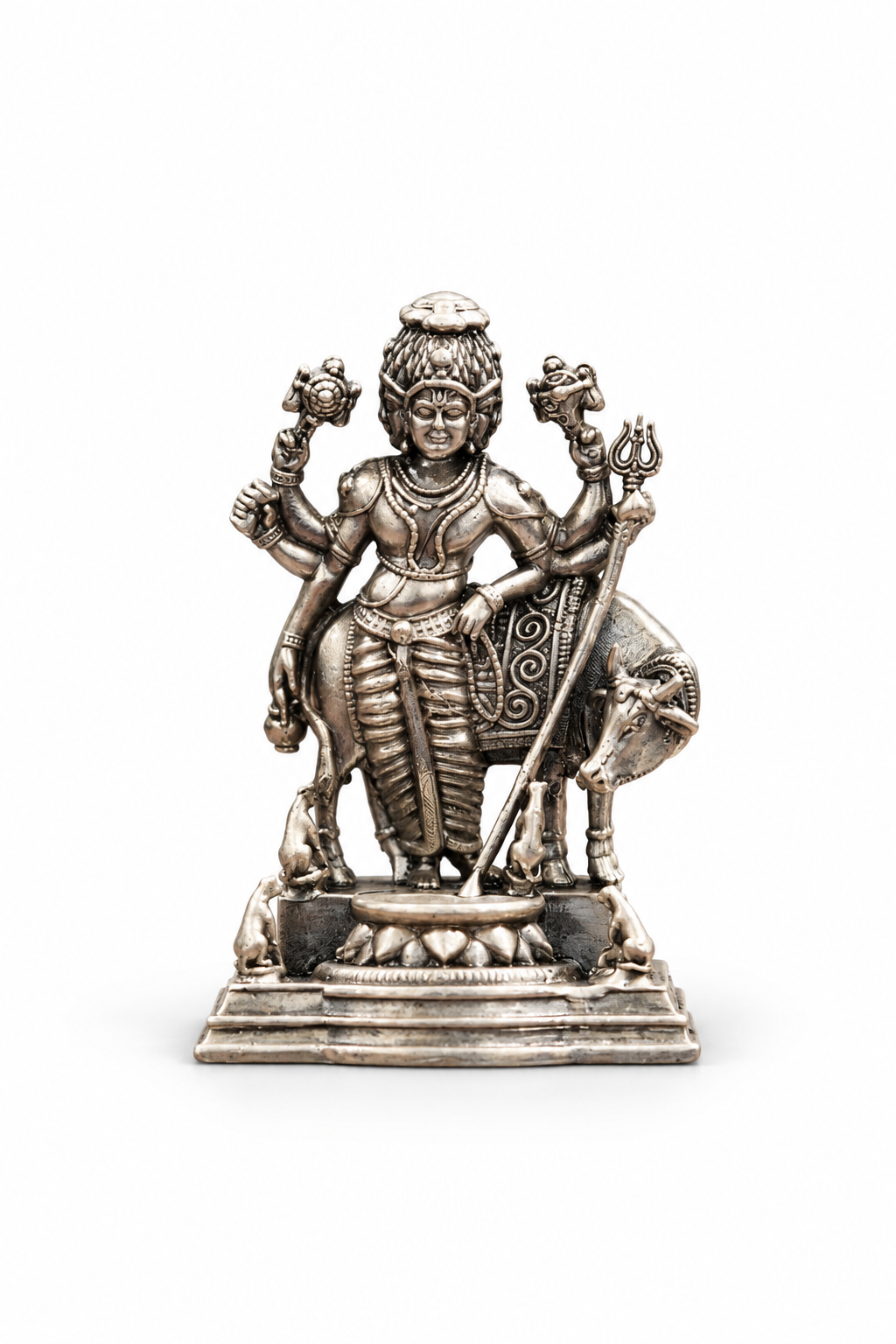 Silver Dattatreya Idol with Cow and Trident