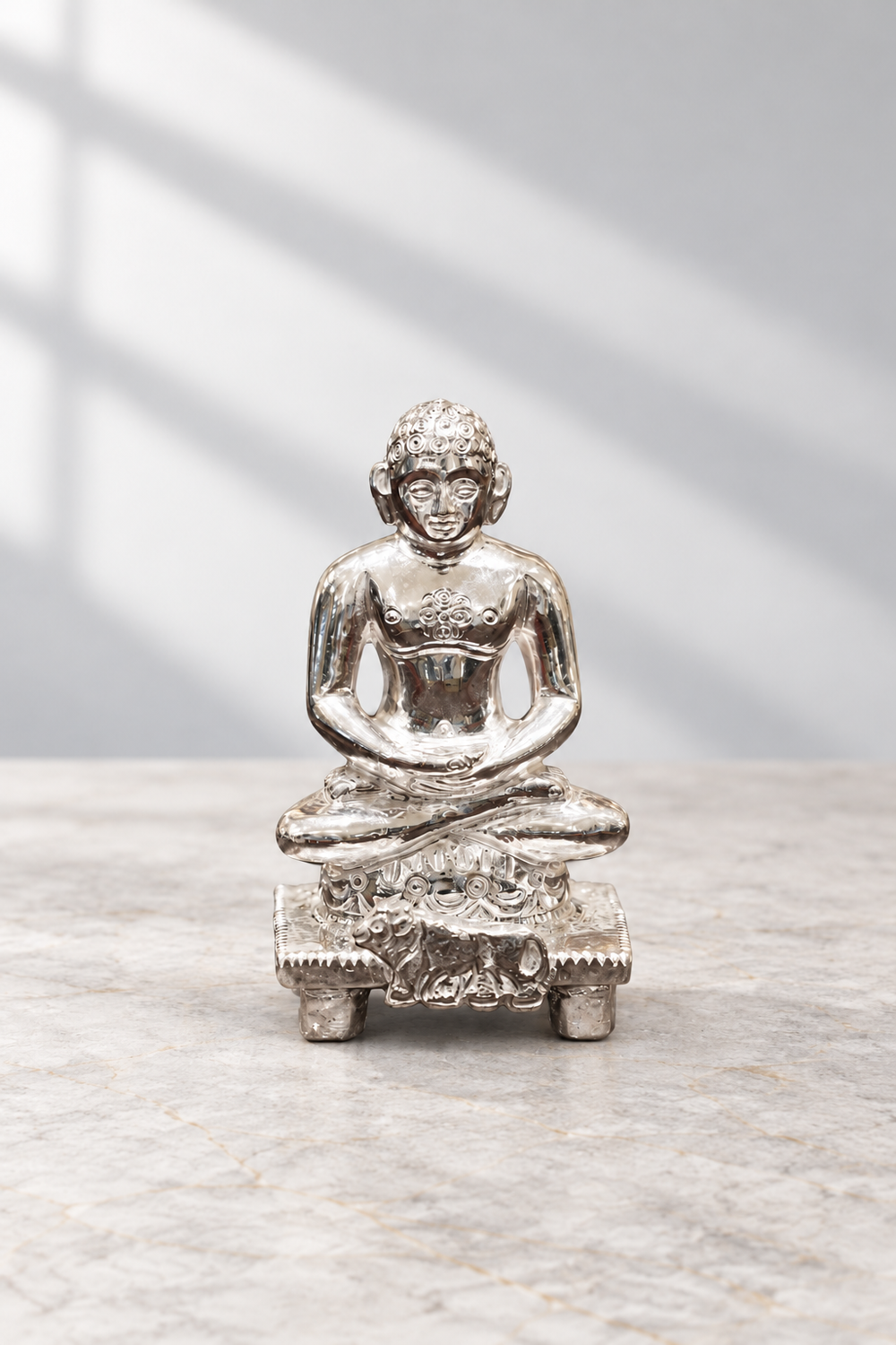 Silver Seated Jain Tirthankara Idol