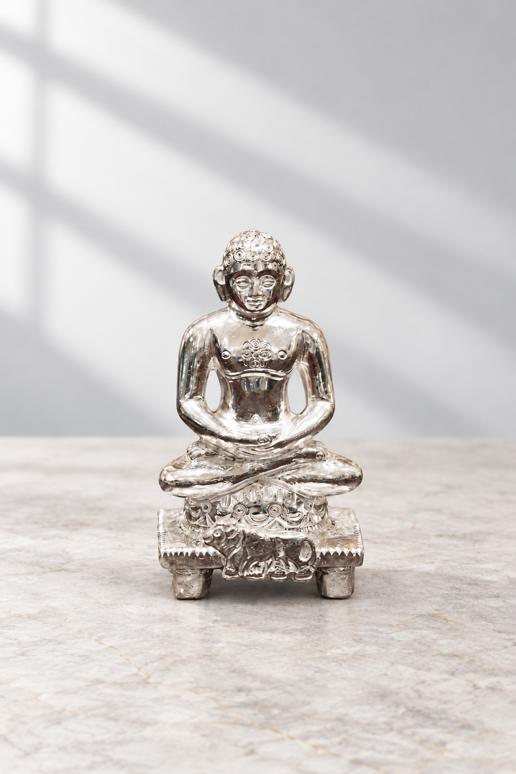 Silver Seated Jain Tirthankara Idol