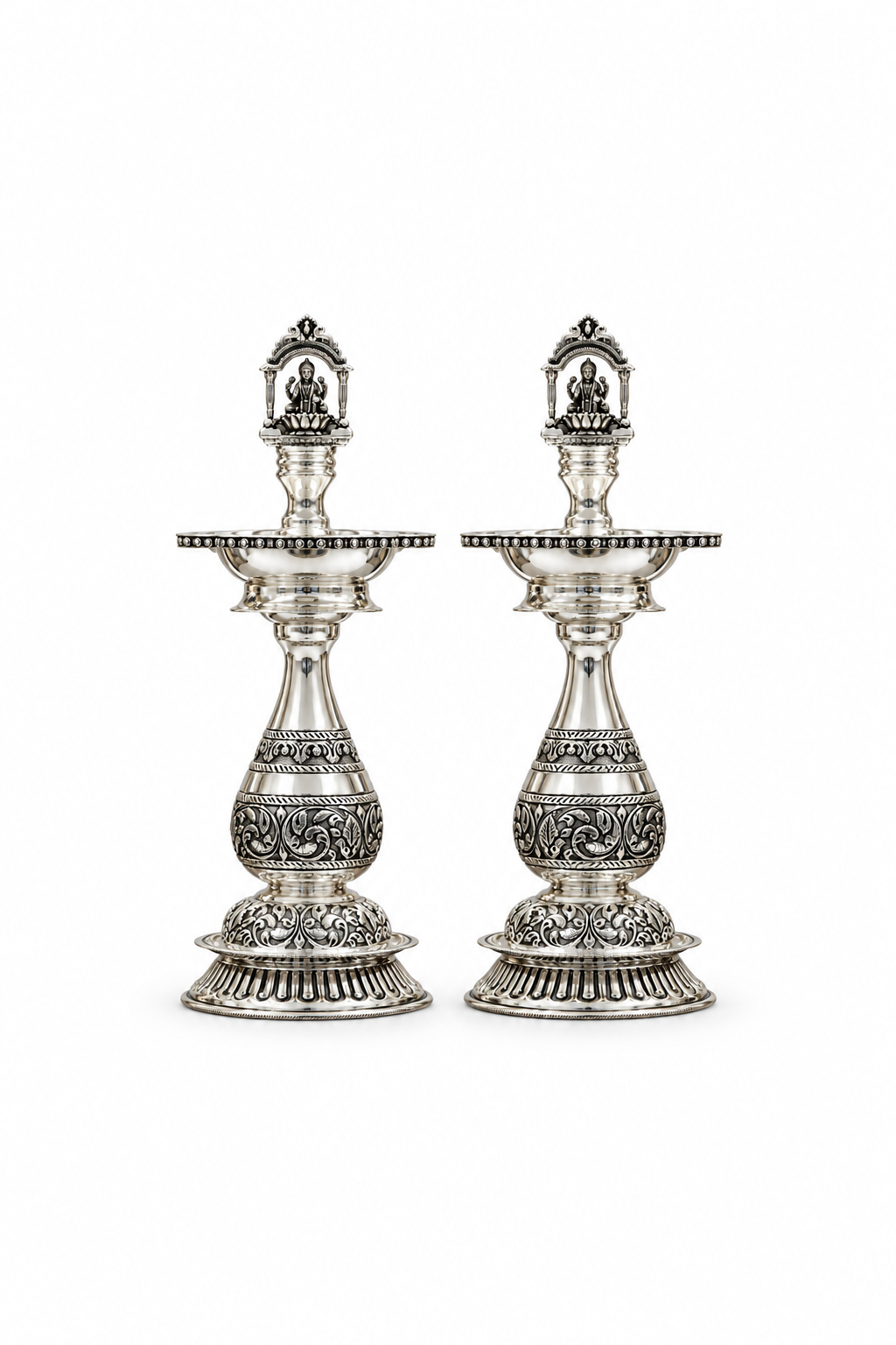 Silver Lakshmi Standing Diya Pair