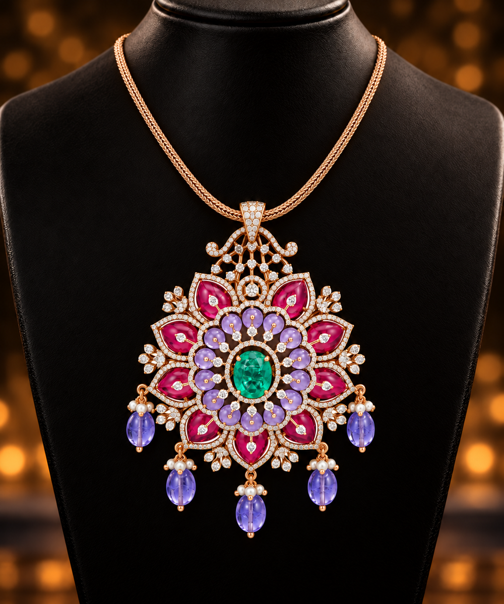 18K Gold Diamond &Emerald Winged High-Jewelry Necklace