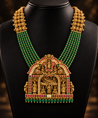 Royal Antique Kundan & Emerald Beads Temple Haaram