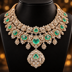 18K Gold Diamond & Emerald Filigree Statement Collar Necklace