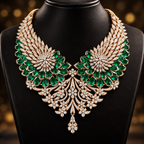 18K Gold Diamond &Emerald Winged High-Jewelry Necklace