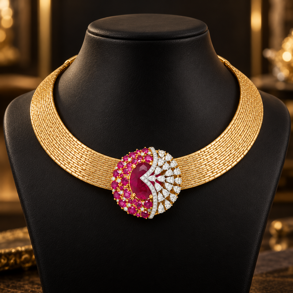 18K Rose Gold Fancy Choker Necklace.