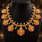 Antique Gold Kundan, Ruby & Emerald Medallion Necklace