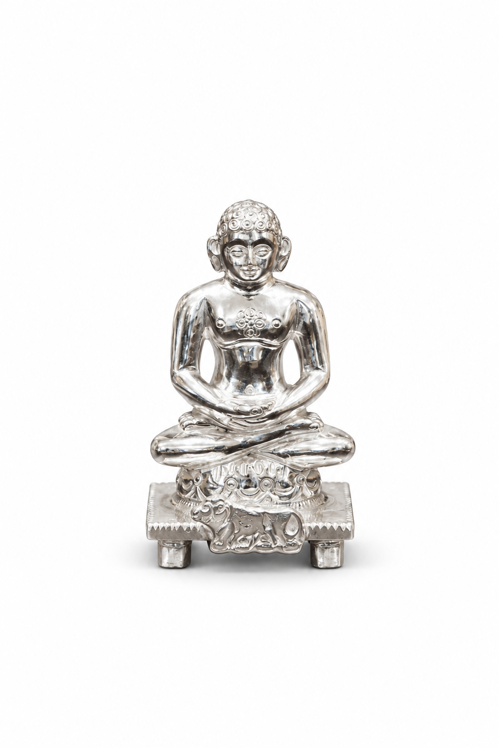 Silver Seated Jain Tirthankara Idol