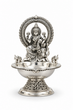 Silver Lakshmi Diya with Elephant Accents