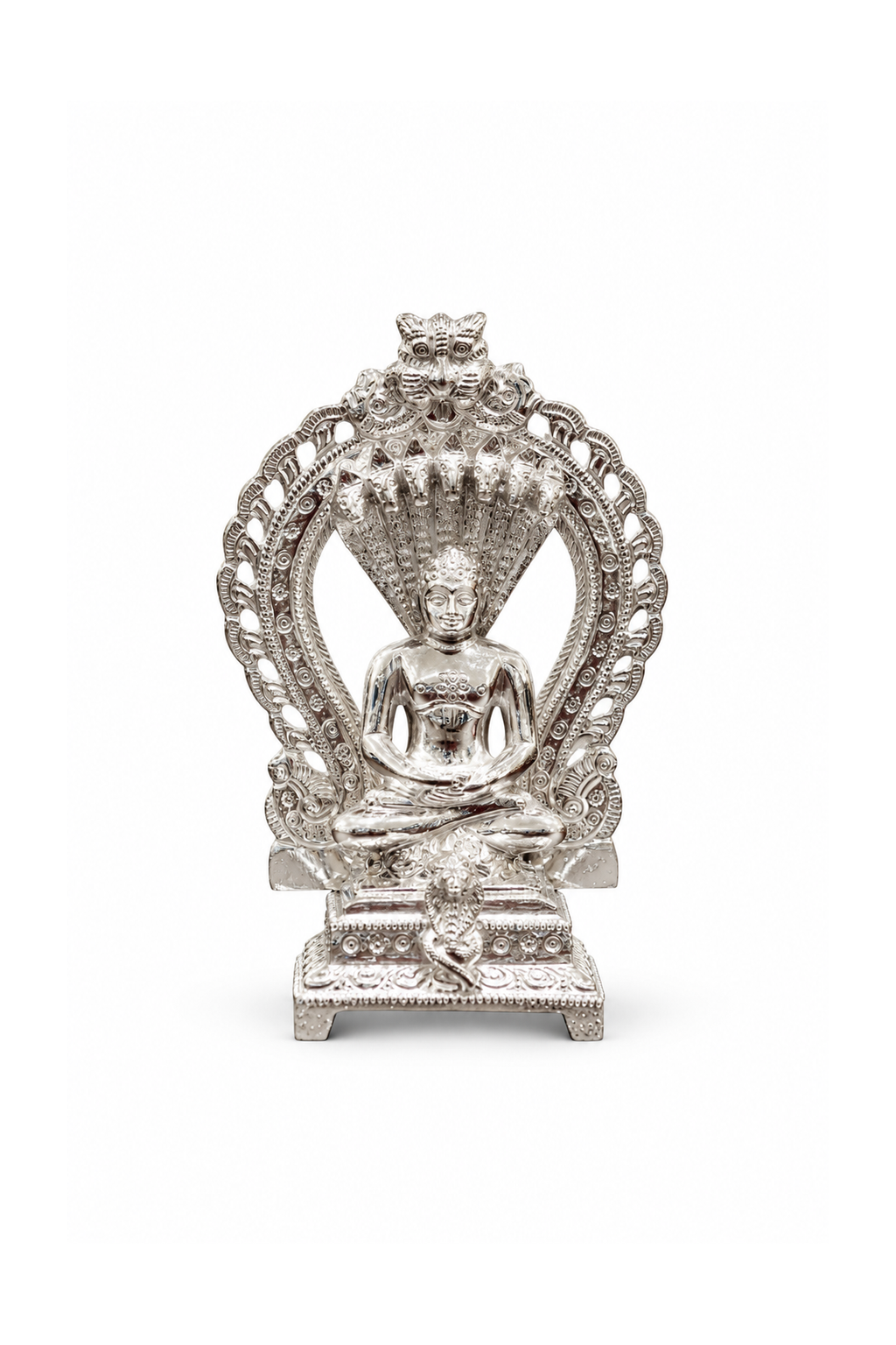 Silver Jain Tirthankara Idol with Serpent Canopy