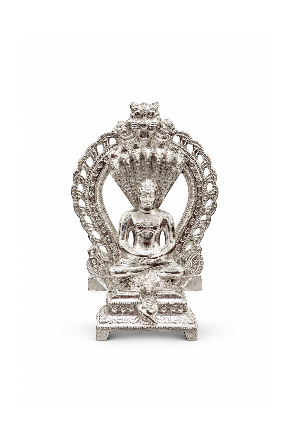 Silver Jain Tirthankara Idol with Serpent Canopy