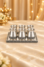 Silver Floral Tumbler Set with Matching Tray
